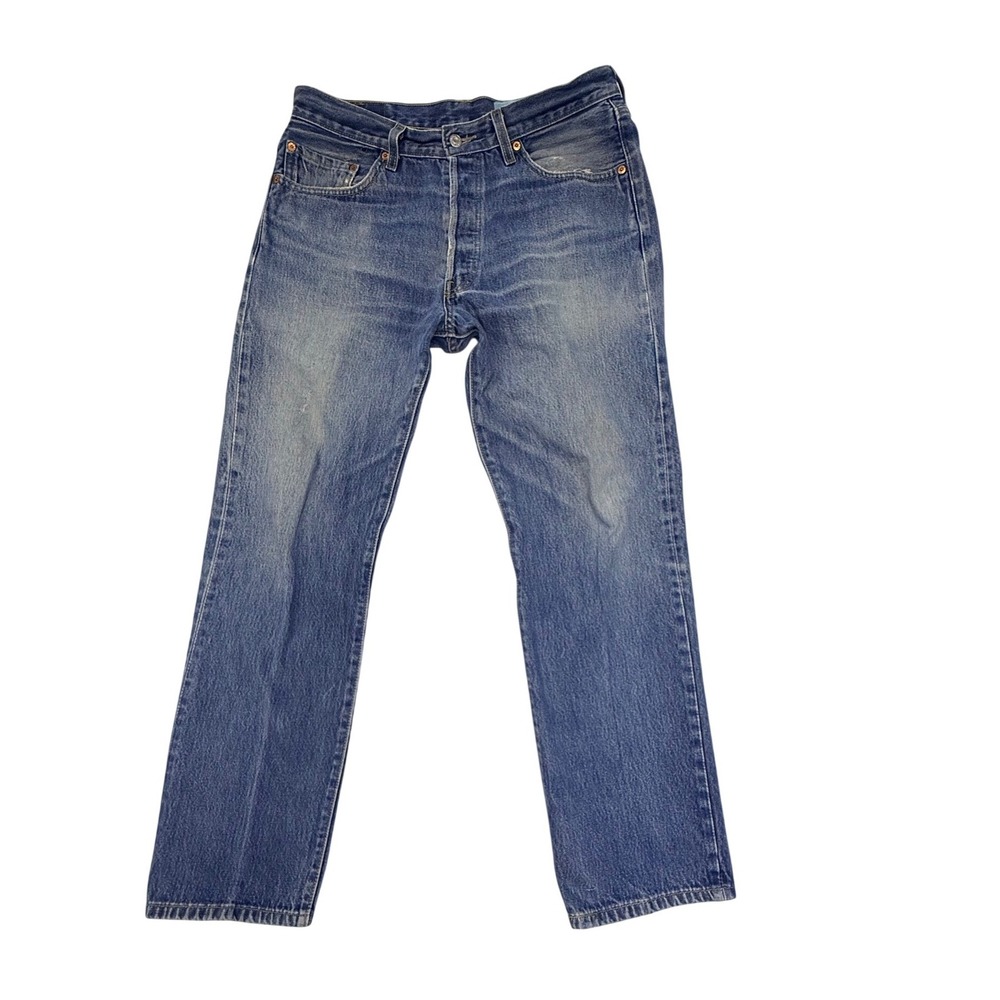 Vintage Levis 501 Mens Straight Leg Button Fly Blue Denim Jeans W34 L32